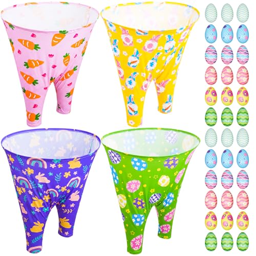 Easter Granny Pants Yard Game, 4 Pcs Outdoor Party Giant Granny Pants with 40 Pcs 2.4 Inch High-Bounce Easter Egg Balls, No Inflation Needed, Outdoor Toss Game for Backyard Family Reunion