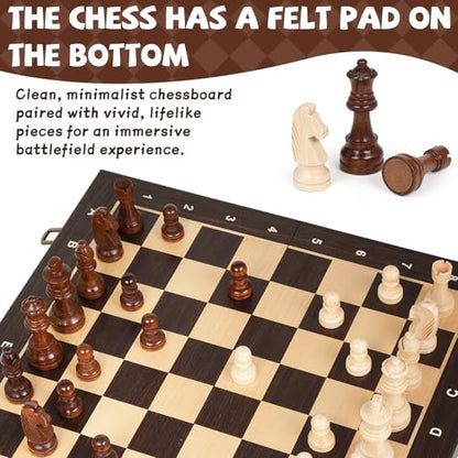 15" Magnetic Wooden Chess Set for Kids,Adults & Beginners with 3" King & 2 Extra Queens – Portable Folding Travel Chess Board with Storage – Classic Strategy Game