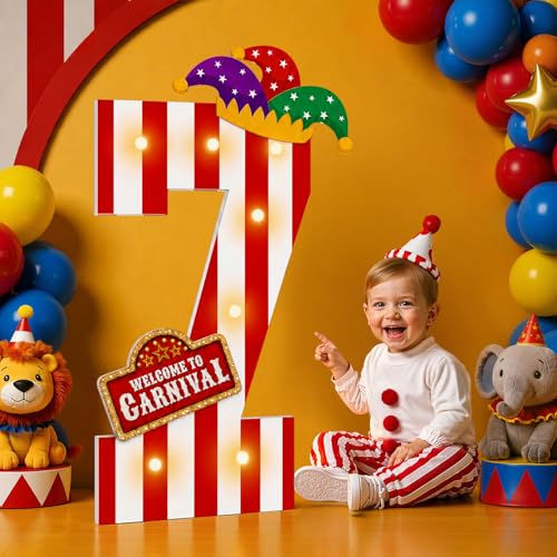 imprsv Carnival Decorations Circus Theme Party Decorations3ft Large Marquee Numbers for 7th Birthday Party Decor (Number 7) - color: Number 7