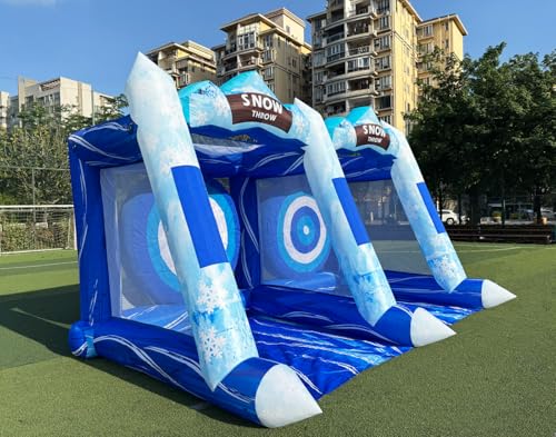 Blue Inflatable Snow Throwing Game Inflatable Ball Toss Target Dart Board 12 Axes+8 Toss Ball for Party/Birthday/Backyard/School/Team Events - style: Double Dart