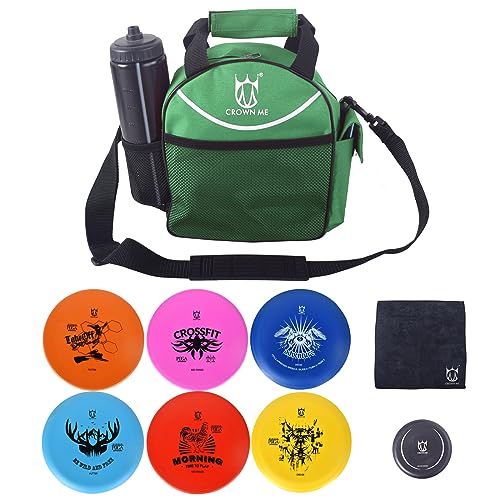 CROWN ME Disc Golf Set with 6 Discs and Mini Disc and Starter Disc Golf Bag - color: Green