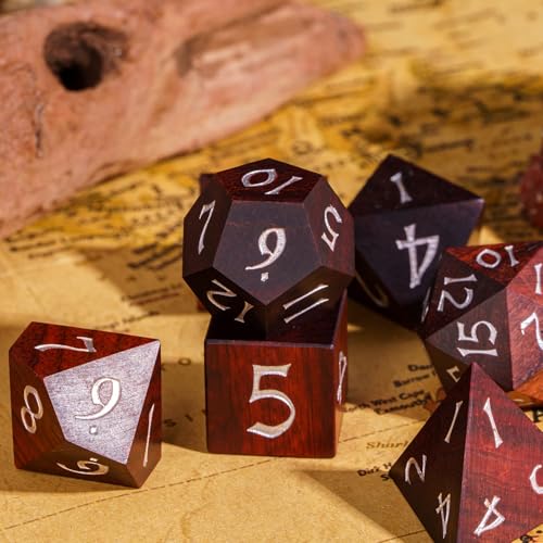 Wooden DND Dice Set, Natural Wood Polyhedral Dice Set D&D with Metal Box for Role Playing Games and Tabletop Games (Red Sandalwood) - color: Big Red Sandalwood