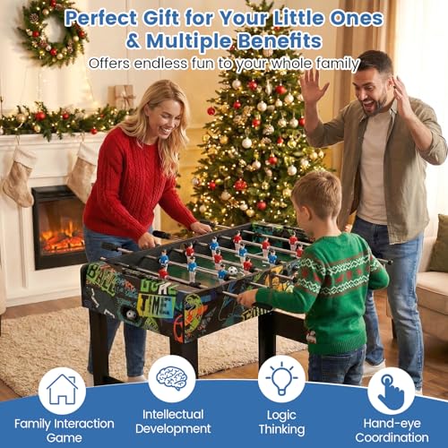 GYMAX Foosball Table, 37 Inch Soccer Table Game with 2 Balls, Manual Scorers, Sturdy MDF Construction for Game Room, Home, Office, Family Night