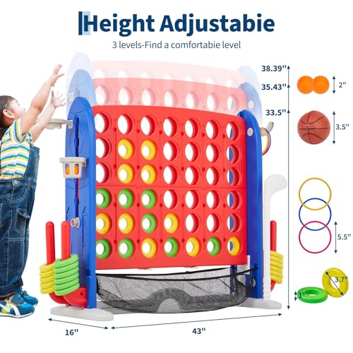 GarveeLife 4 in a Row Tabletop Game, 3.6 Ft 4 to Score Game for Kids & Adults, Indoor/Outdoor Family Yard, Portable Giant 4 Row Game with Carrying Bag for Home, Picnic & Travel, 4-in-1 Version