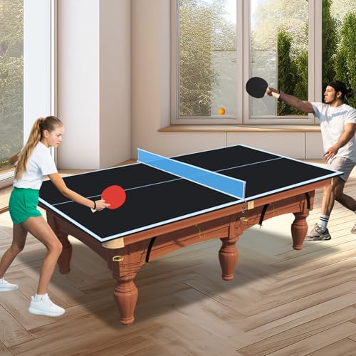 Ping Pong Table Top for Pool Table, Foldable & Portable Table Tennis Table Topper Indoor Outdoor Table Tennis Conversion Top w/Net & Premium Foam Padding - color: 7FT for 6FT Pool Table-Black