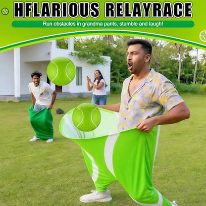 Jenaai Granny Pants Game Set Funny Outdoor Yard Games for Adults Giant Pants Toss Game with 12 Bouncy Balls 2 Pumps Backyard Lawn Party Games for Family Reunion BBQ Birthday - style: Tennis