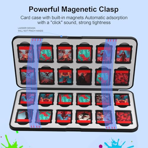 QuoLumPIA 24 Switch Game Card Case for Nintendo Switch 2/OLED/Lite - Holds 24 Cartridges & 40 SD Cards, Compact Storage, Portable Travel Essential, Gift, Hard Shell, Silicone Lining, Magnetic closure - size: 24