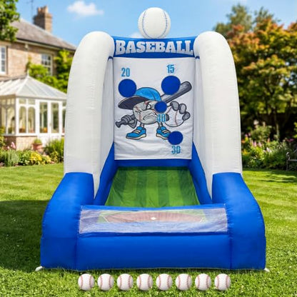 10FT Inflatable Baseball Toss Game with 8 Balls & Built-in Blower, Easy Setup Baseball Pitching Target Carnival Game for Indoor/Outdoor Parties, Events & Backyard Fun