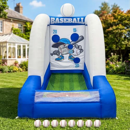 10FT Inflatable Baseball Toss Game with 8 Balls & Built-in Blower, Easy Setup Baseball Pitching Target Carnival Game for Indoor/Outdoor Parties, Events & Backyard Fun