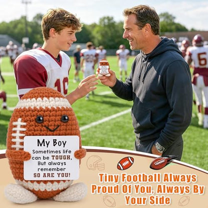 Crochet Football Gifts for Son from Mom Dad, My Boy Tough Reminder Decor for Teen Boys, Inspirational Football Keepsake for Player Birthday Christmas Stocking Stuffers Fall Season Game Day Tough Gifts - style: boy