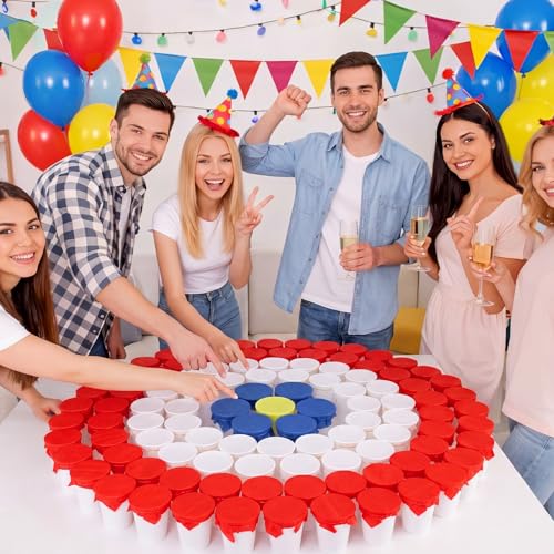Domensi 60 Pack Carnival Party Game Punch Game Set DIY Prize Punch Boxes Includes Plastic Cups Tissue Paper Rubber Bands Blindfolds and Red Pens for Carnival Circus Activities Party Favors Supplies