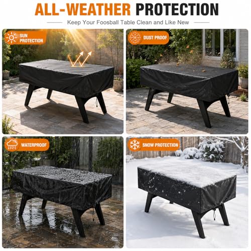 Foosball Table Cover, Heavy Duty Waterproof Outdoor Soccer Table Cover, Dustproof Game Table Protector for Indoor Outdoor Foosball Tables, 63" L x 45" W x 19" H, Black