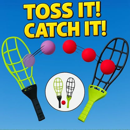 Liberty Imports Trackball Sport Chuck and Catch Ball - Player Lacrosse Racket Toy Classic Backyard Game Set Outdoor Play for Kids & Adults (4 Pack)
