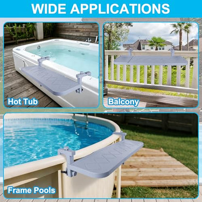 winemana Pool Bar for Above Ground Pool Swim Up Bar 38.4" x12" Adjustable Poolside Table Foldable Swimming Pool Shelf Fits Round Oval Rectangle Pools Clip-On Drink Table for Deck Patio, Grey - color: Grey