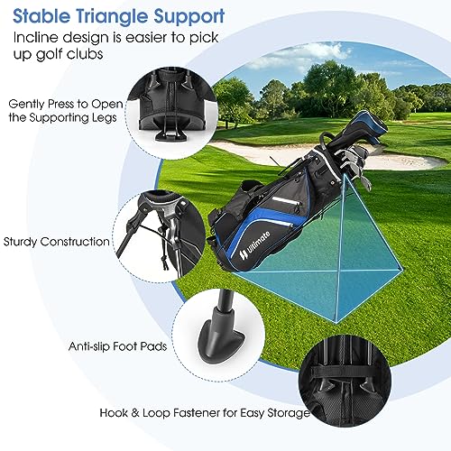 KOTEK Golf Stand Bag, 14 Way Top Divider Golf Club Bag with Cooler, 6 Zippered Pockets, Rain Hood, Adjustable Dual Shoulder Straps & Umbrella Holder, Lightweight Golf Bag for Men Women - color: Blue