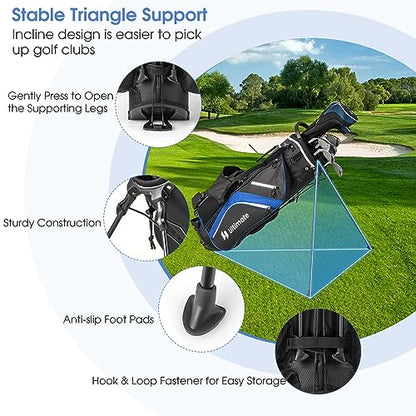 KOTEK Golf Stand Bag, 14 Way Top Divider Golf Club Bag with Cooler, 6 Zippered Pockets, Rain Hood, Adjustable Dual Shoulder Straps & Umbrella Holder, Lightweight Golf Bag for Men Women - color: Blue