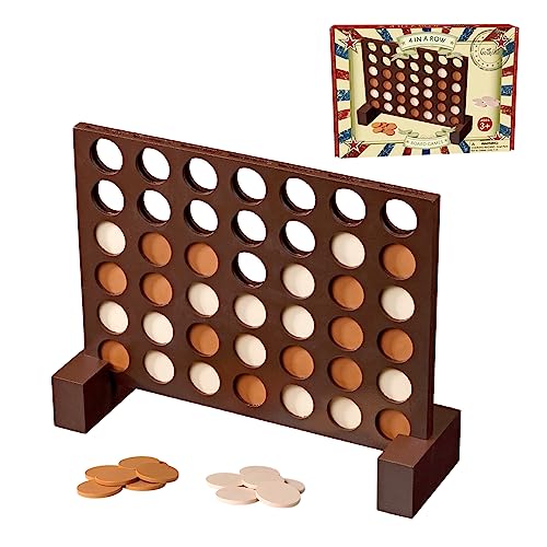 GOTHINK Wooden Four in a Row Game, Classic Strategy Game for Kids and Adults, Perfect for Family Picnics, Camping, Great Travel Game - color: Wooden Standard Four in a Row Game