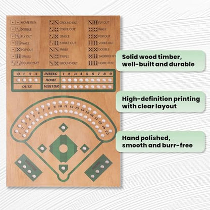 WodGod Baseball Board Game,Baseball Dice Board Game,Solid Wood,12 Colourful Beads and Dice,Manual Included,Portable,Perfect for Home Party,Family Night and Road Trip (Rectangular)