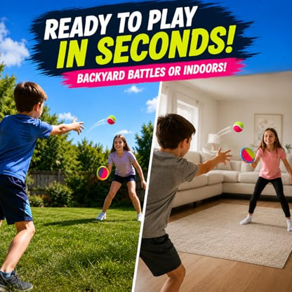 Liberty Imports Toss and Catch Game Set for Kids, 2 Self Stick Paddles, 2 Catch Balls & Bonus Soft Bean Bag Ball, Outdoor Beach Toys, Backyard Games, Family Lawn Game for Boys and Girls