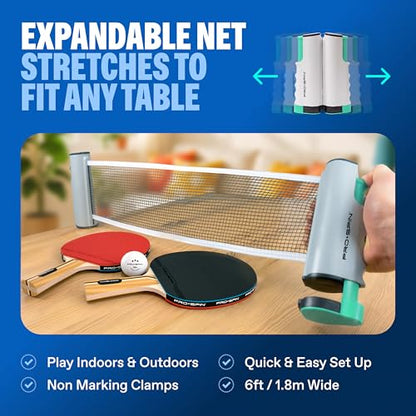 PRO-SPIN Retractable Ping Pong Net – 72" Table Tennis Net with Clamps | Portable Ping Pong Net for Any Table | Includes Custom Mesh Storage Bag | Replacement Table Tennis Net Posts - color: 1-Pack | Mint