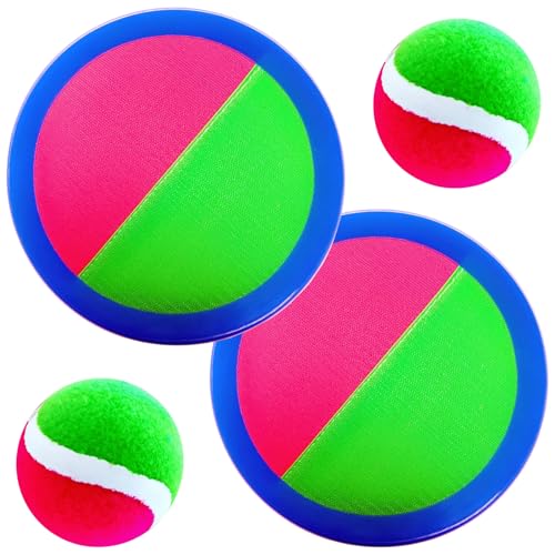 AppleRound Toss and Catch Ball Set (Hook and Loop), Kids Outdoor Games, Beach Toys, Backyard Sports, Paddle Ball Games (Pack of 2 Paddles and 2 Balls) - color: Red Green Dual-color, size: 2 Paddles & 2 Balls