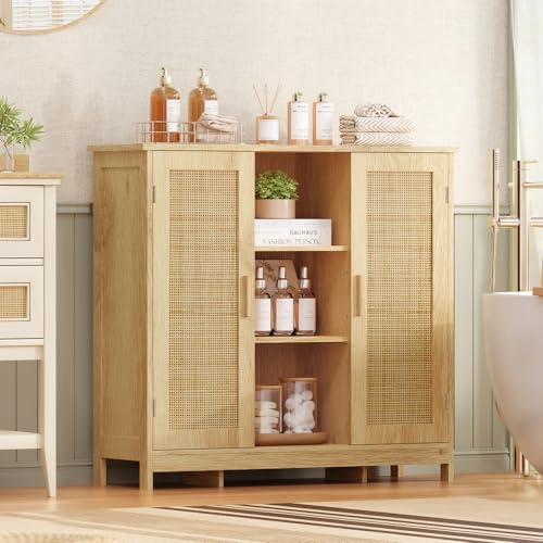 Iwell Rattan Storage Cabinet with 4 Adjustable Shelves, Coffee Bar Cabinet, Sideboard Buffet for Kitchen, Living Room, Entryway, Natural - color: Natural