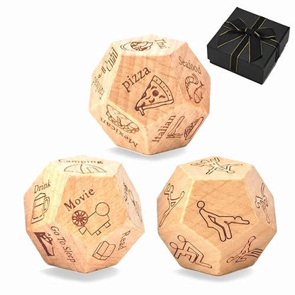 Date Night Food Decision Dice: 3 PCS Real Wood Dice Set Date Ideas for Couples,Dinner Dice Love Dice with Portable Gift Box,Valentines Gifts for Him Her Boyfriend Girlfriend