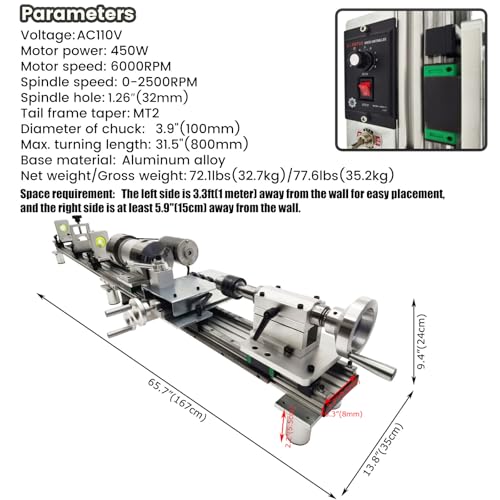 110V 450W Multi-Function Pool Cue Repair Machine, 1.26" Spindle, 0-2500RPM Cue Billiard Repair Lathe with Double Track Chuck, MT5 Spindle Taper, for Cue Tip Slender Workpiece Processing