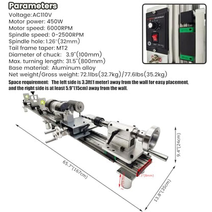 110V 450W Multi-Function Pool Cue Repair Machine, 1.26" Spindle, 0-2500RPM Cue Billiard Repair Lathe with Double Track Chuck, MT5 Spindle Taper, for Cue Tip Slender Workpiece Processing