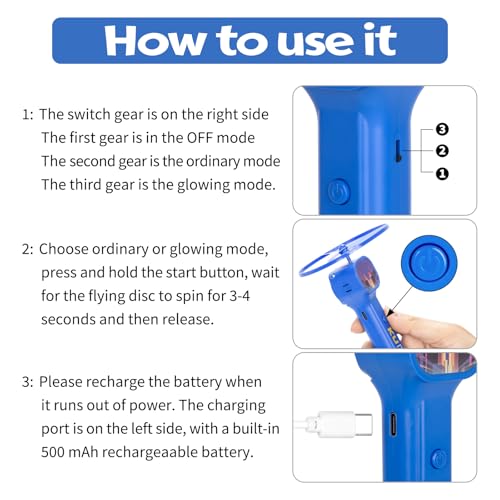 FunisFun Electric Disc Launcher with 6 Flying Spinners for Adults & Kids, Rechargeable Glow in The Dark Disc, Outdoor Fun Fidget Cat Fetch Toys for Pets Interactive Hunting