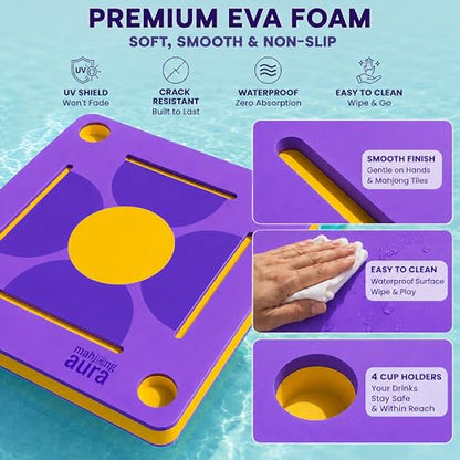 Floating Mahjong Table for Pool - Swimming Pool and Hot Tub Float Board for Card Games, Scrabble, Dominoes, Poker - Adults Pools Game Tray for Water and Lake - Domino Floater (Purple) - color: Purple