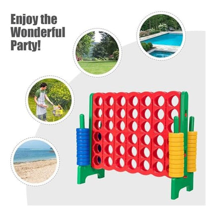 Pemberly Row Jumbo 4-to-Score Giant Game Set, Durable PE and PP Materials, Green Finish, Lightweight Design, Family Party Game for Motor Skills, Coordination, and Entertainment