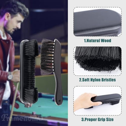 Framendino, Wooden Billiards Pool Table and Rail Brush Set Wood Billiard Cleaner Cleaning Tools Supplies (Black, 3 Pack) - color: Black