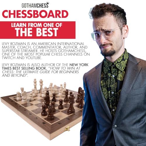 GothamChess Board | Foldable & Portable, Magnetic Chess Pieces, Organized Fitted Storage, Includes Course by International Master Levy Rozman, Game for Families & Adults | 15.75" x 15.75"