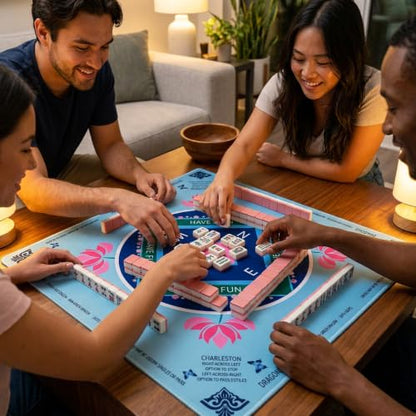 American Mahjong Mat Set,33 x 33 Inch Non-Slip Waterproof Silent Game Mat | Comes with 4 Rule Cards,4 Dice & 1 Carry Bag,Portable for Poker,Dominoes,Perfect for Camping,Summer Party and Holiday Gifts - color: Green