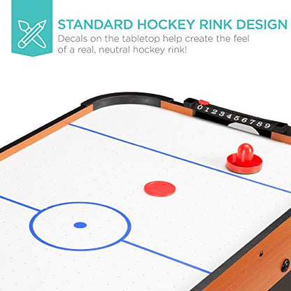 Best Choice Products Portable Tabletop Air Hockey Table for Game Room w/ 100V Motor, Electric Fan, 2 Strikers, 2 Pucks - color: Light Brown