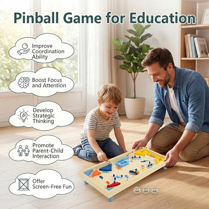 GLACER Wooden Tabletop Pinball Game, Rotating Scoring Track Shooting Toy with 3 Balls, Marble Game for Kids Aged 8+ and Adults, Pinball Toy Desk or Family Party & Shooting Game