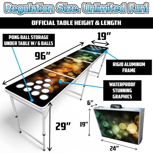 8-Foot Regulation Length Folding Table w/Optional Cup Holes, LED Lights, Custom Graphic (Choose Your Model) - color: Bubbles, style: w/ Cup Holes