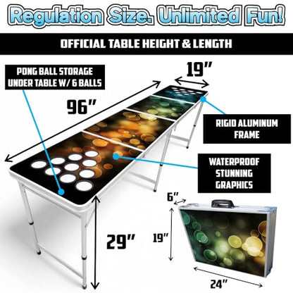 8-Foot Regulation Length Folding Table w/Optional Cup Holes, LED Lights, Custom Graphic (Choose Your Model) - color: Bubbles, style: w/ LED Lights & Cup Holes