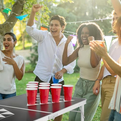 VEVOR 8 Foot Portable Beer Pong Table, Carrying Handles and 6 Pong Balls, Adjustable Height, Lightweight Table for Office, Tailgate Party, Travel and Camping, Black