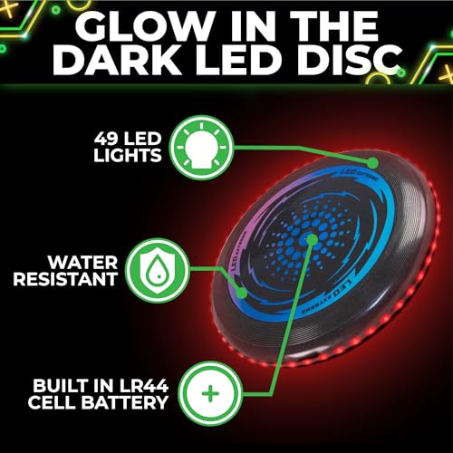 Toysery LED Light Up Fresbee - Glow in The Dark Fresbee for Kids and Adults, Flying Disc Adventure for Day and Night - Easy to Use Ideal for Camping Game - color: Red