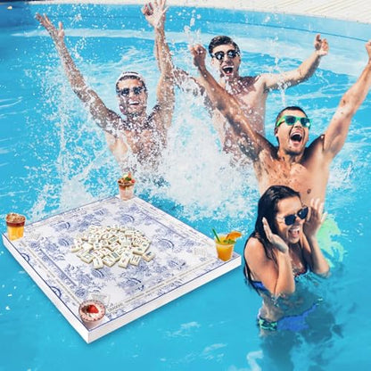 32x32 Inch Large Floating Mahjong Table for Swimming Pool Hot Tub Float Board for Mahjong Card Games Dominoes Poker Pool Game Tray for Adults Summer (Blue) - color: Blue