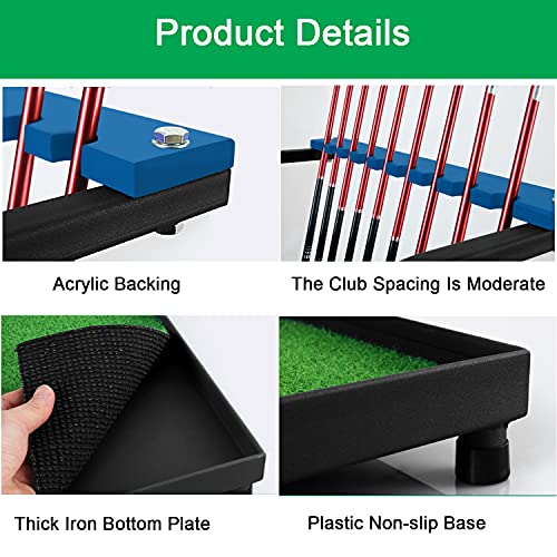Nisorpa Golf Club Organizer Rack 9 Clubs Golf Club Display Stand Rack Holder Shelf Indoor Outdoor Golf Putter Rack Holder Stand 9 Putters Metal Golf Club Stand with Artificial Grass Mat