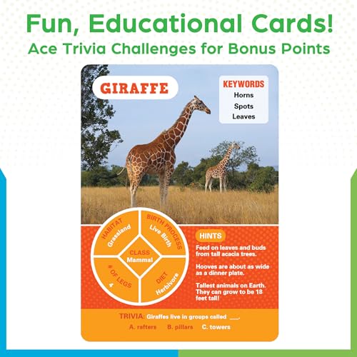 BenBen Guess the Animal in 10 Clues Card Games for Kids & Family, 100 Cards, Animal Trivia Game for Travel, Classroom, Camping, Party, Car, Airplane, Road Trip Activities for Boys Girls Ages 5+