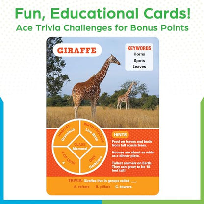 BenBen Guess the Animal in 10 Clues Card Games for Kids & Family, 100 Cards, Animal Trivia Game for Travel, Classroom, Camping, Party, Car, Airplane, Road Trip Activities for Boys Girls Ages 5+
