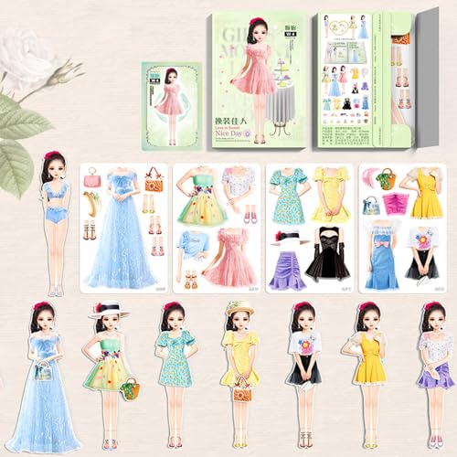 Magnetic Princess Dress Up Paper Doll Pretend Play Toys Magnet People Clothes Puzzles Game for 3+ Year Old Girls Toddler,Preschool Learning Created Imagine Set Birthday Gift (D Set) - style: D Set