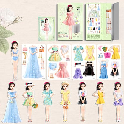 Magnetic Princess Dress Up Paper Doll Pretend Play Toys Magnet People Clothes Puzzles Game for 3+ Year Old Girls Toddler,Preschool Learning Created Imagine Set Birthday Gift (D Set) - style: D Set
