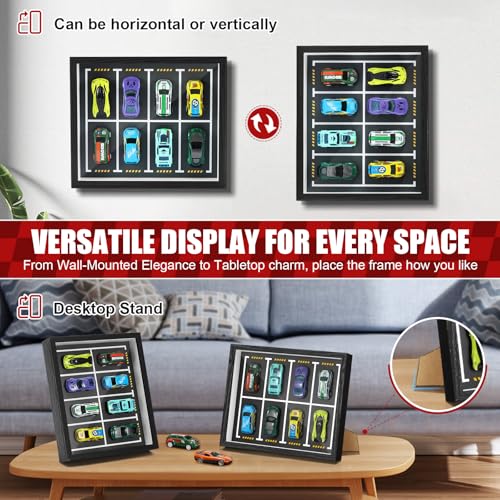 JupDec Magnetic 1:64 Diecast Display Frame, Clear Acrylic Model Car Shadow Box with Parking Layout Mat for Matchbox Hot Wheel, Dustproof Wall Mount or Tabletop Display Box, Ideal Gift for Collectors - size: 1 Pack