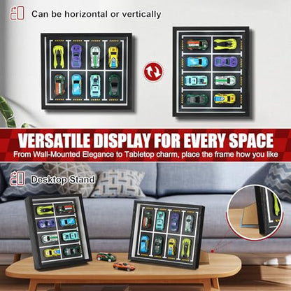 JupDec Magnetic 1:64 Diecast Display Frame, Clear Acrylic Model Car Shadow Box with Parking Layout Mat for Matchbox Hot Wheel, Dustproof Wall Mount or Tabletop Display Box, Ideal Gift for Collectors - size: 1 Pack