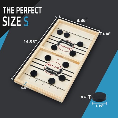 moopok Fast Sling Puck Game - Fast Action Super Foosball Table Desktop Battle Slingshot Wooden Air Hockey Board Game -Guaranteed Fun for Family Game Night or Friends Party - size: (Standard) Medium